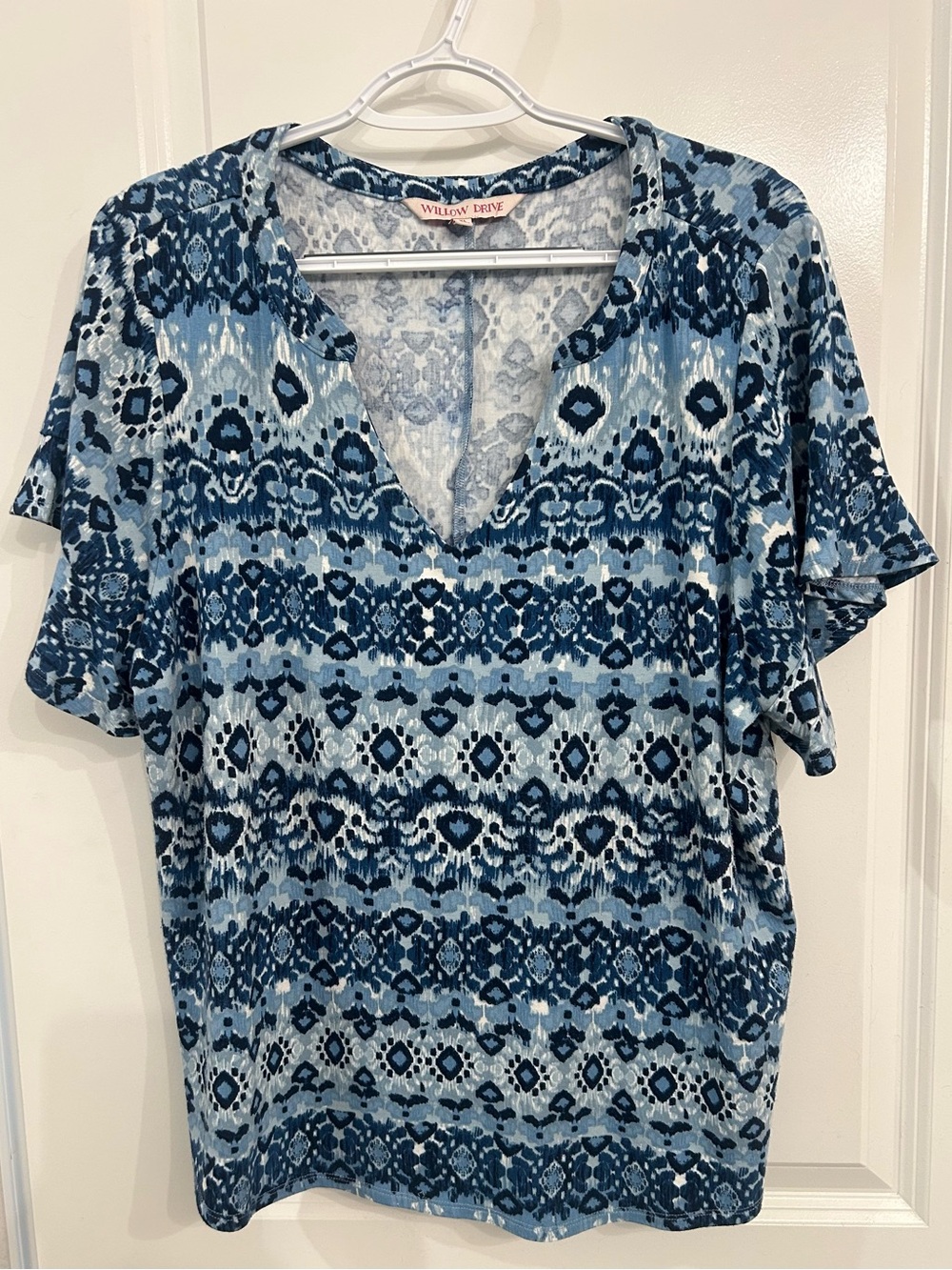 Willow Drive Blue Patterned V-Neck Blouse